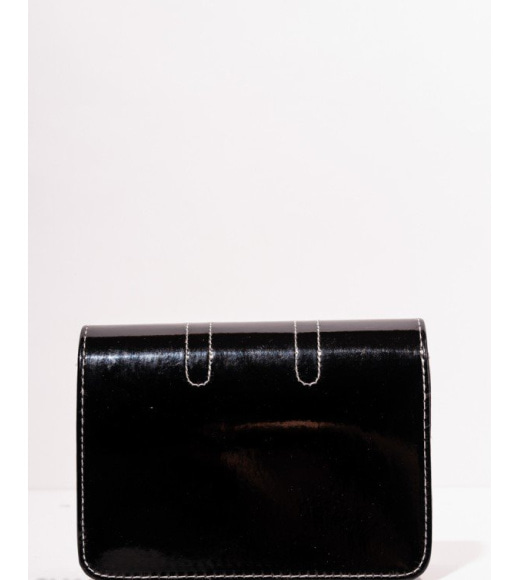 Черная каркасная лаковая сумка с белыми швами