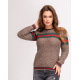 Коричневий вовняний светр об`ємної в`язки з кольоровим декором