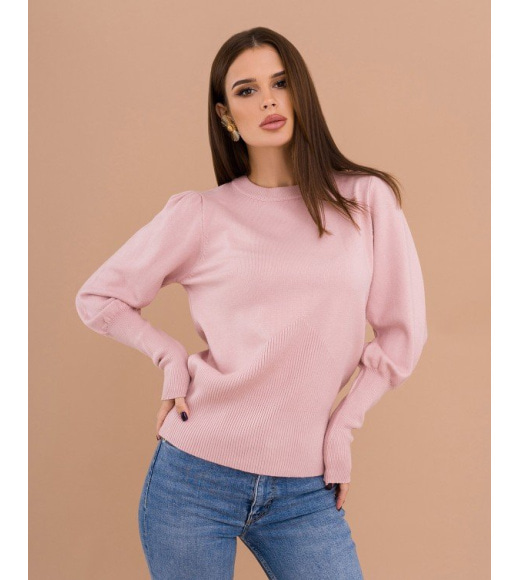 Розовый шерстяной свитер с эластичными вставками