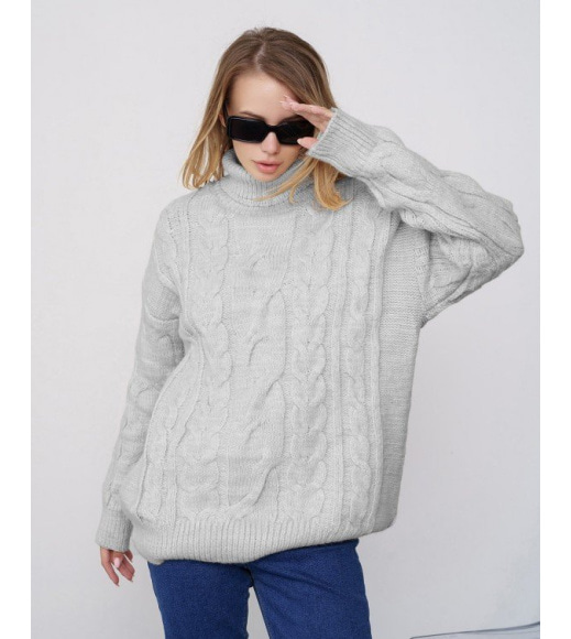 Сірий вовняний трикотажний светр з аранами