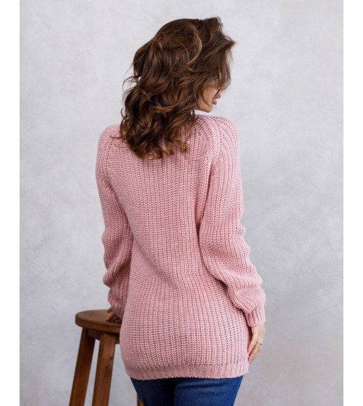 Розовый шерстяной свитер с люрексом и рукавами-реглан
