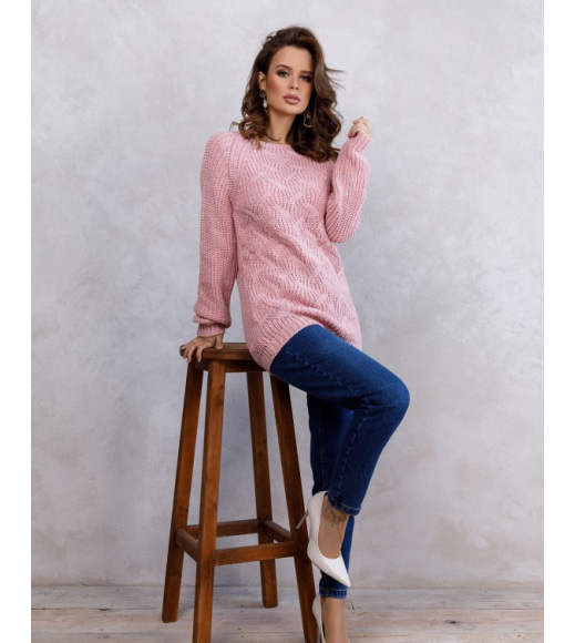 Рожевий вовняний светр з люрексом і рукавами-реглан