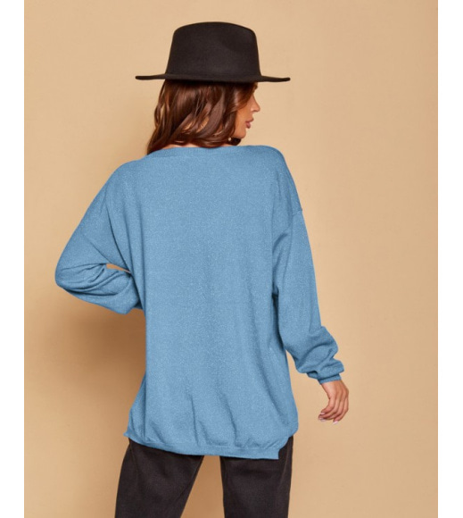 Синий свободный свитер с люрексом