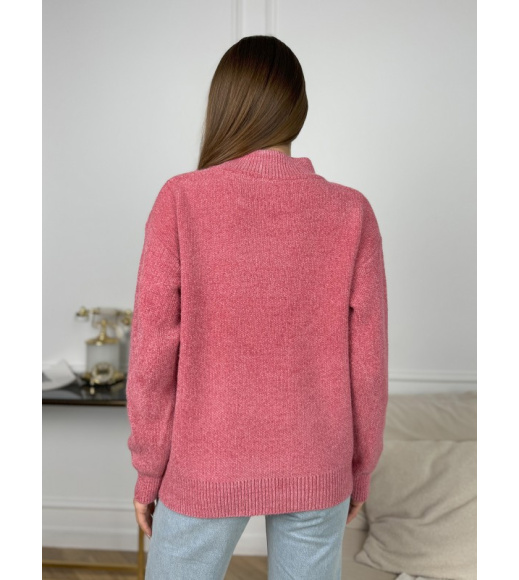 Темно-розовая теплая водолазка свободного кроя