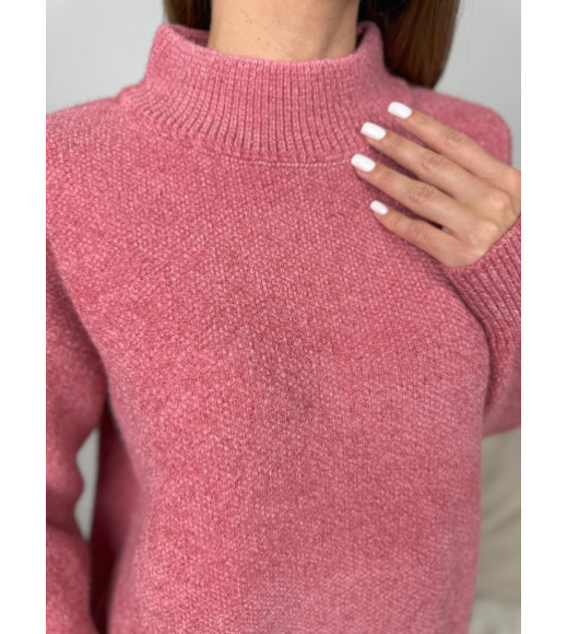 Темно-розовая теплая водолазка свободного кроя