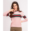 Вовняний рожевий светр з лого і смугастими вставками
