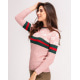 Вовняний рожевий светр з лого і смугастими вставками