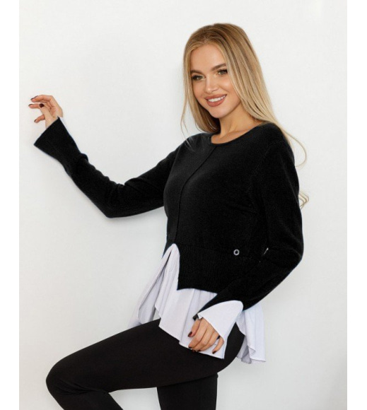 Чорний ангоровий светр з бавовняними білими вставками