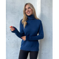 Синий кашемировый свитер с высоким горлом