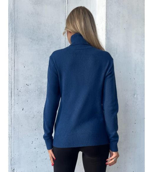 Синій кашеміровий светр із високим горлом