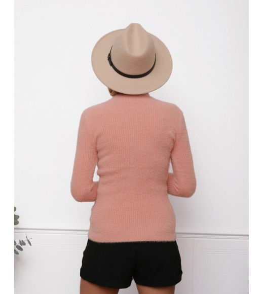 Персиковый фактурный свитер-травка с высоким горлом
