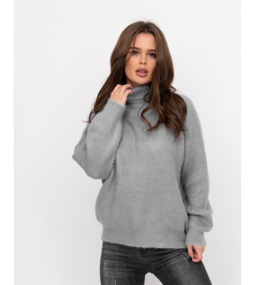 Серый свитер-травка с высоким горлом