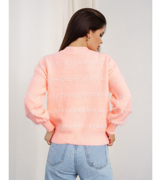 Персиковий светр-травка зі смугастим декором