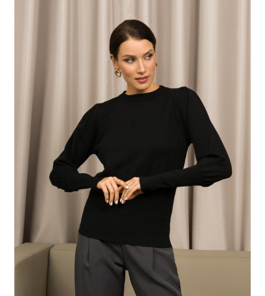 Чорний вовняний светр з еластичними вставками