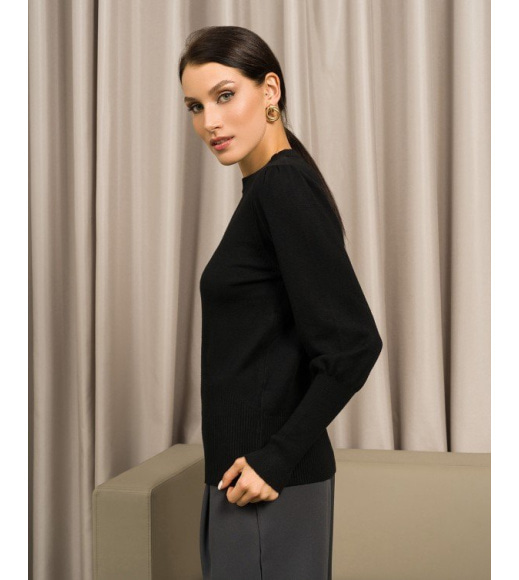 Черный шерстяной свитер с эластичными вставками
