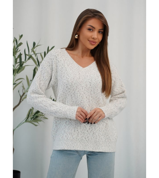 Молочный кашемировый пуловер свободного кроя