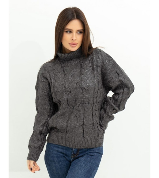 Черный вязаный свитер с люрексом и пайетками