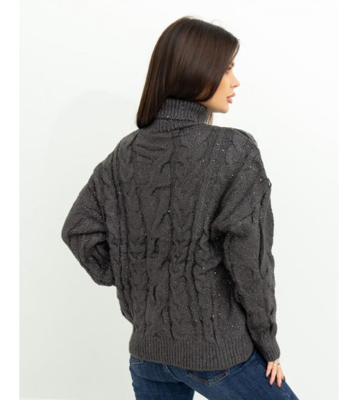 Чорний трикотажний светр з люрексом і паєтками