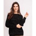Чорний светр об`ємної в`язки з люрексом