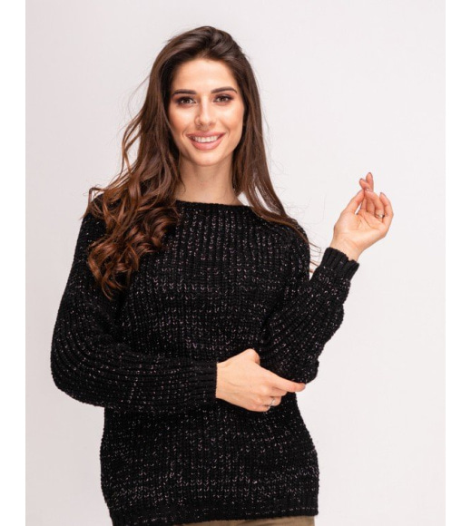 Чорний светр об`ємної в`язки з люрексом