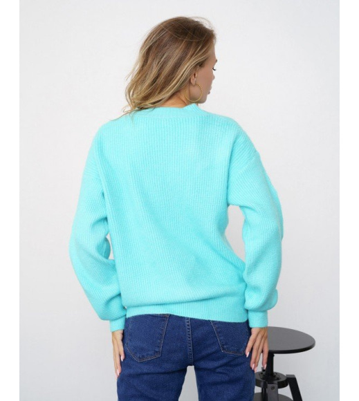 Голубой шерстяной вязаный пуловер