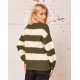 Зелено-білий комбінований смугастий светр
