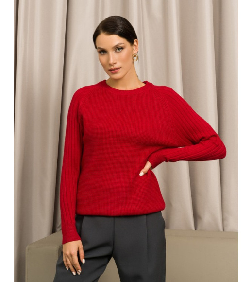 Бордовый ангоровый свитер комбинированной вязки