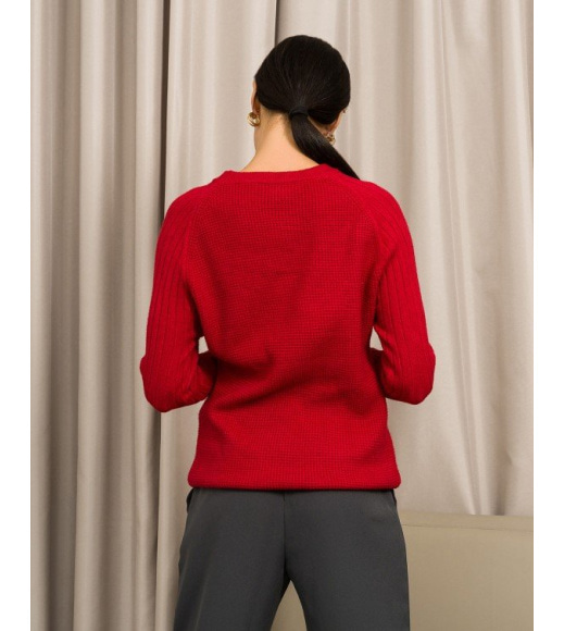 Бордовий ангоровий светр комбінованої в`язки