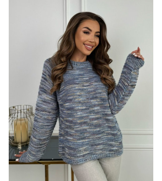 Синий меланжевый джемпер-травка