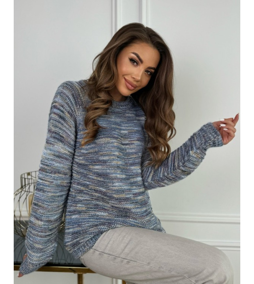 Синий меланжевый джемпер-травка