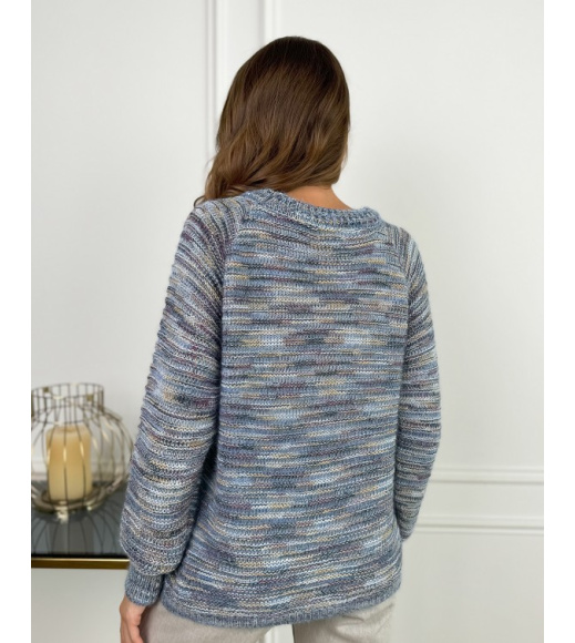 Синий меланжевый джемпер-травка