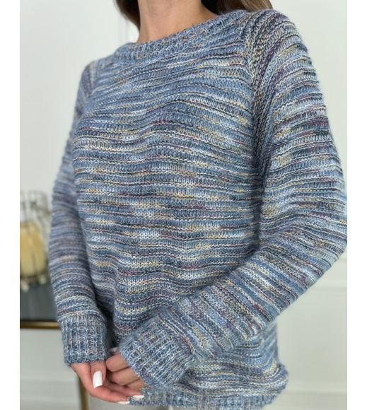 Синий меланжевый джемпер-травка