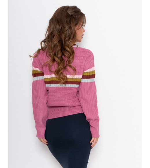 Бузковий комбінований светр з смужками