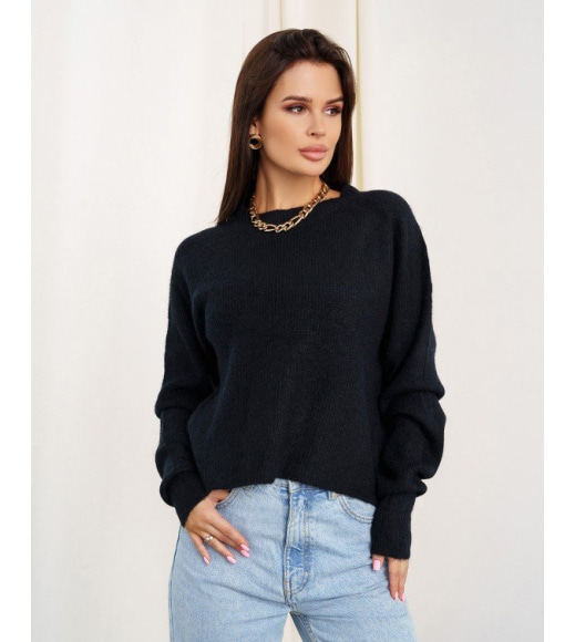 Черный шерстяной вязаный свитер