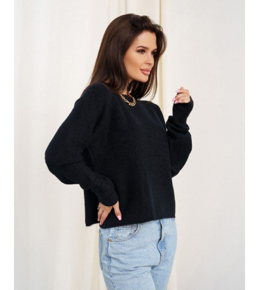 Чорний вовняний трикотажний светр