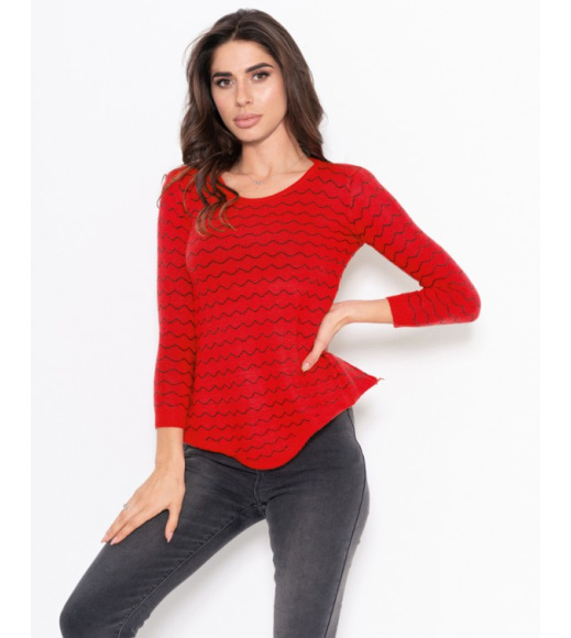 Червоний асиметричний светр з хвилястим декором