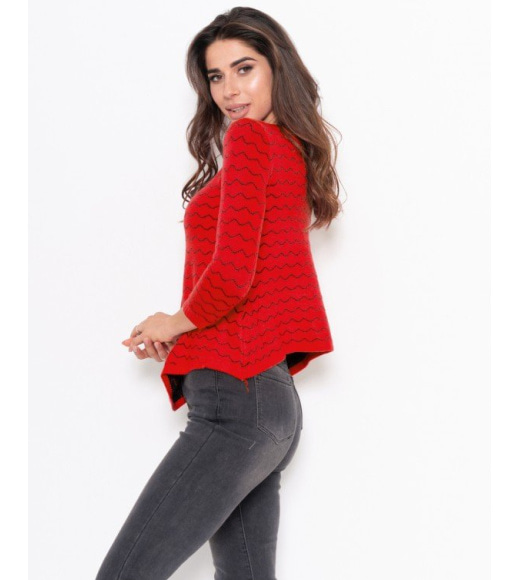 Червоний асиметричний светр з хвилястим декором