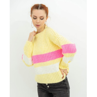 Жовтий вовняний светр зі смугастими вставками