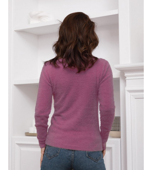 Рожевий теплий светр-травичка з високим горлом