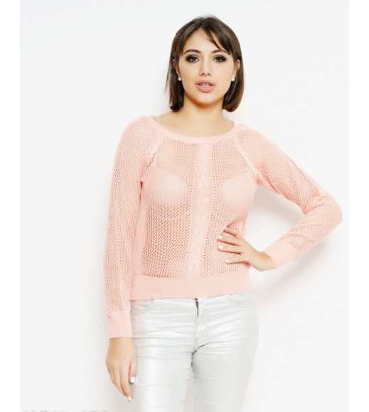 Персиковий ажурний светр в`язаний з перфорацією