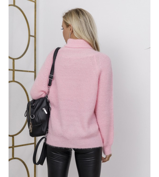 Рожевий теплий светр об`ємної в`язки