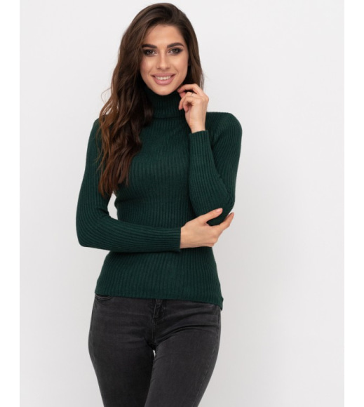 Зеленый фактурный вязаный свитер-гольф