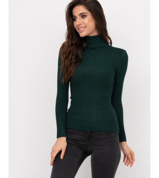 Зеленый фактурный вязаный свитер-гольф