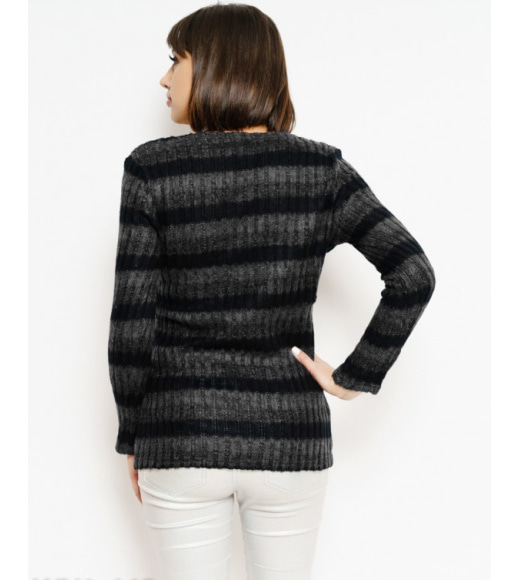Черный полосатый свитер удлиненного кроя