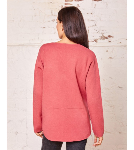 Рожевий асиметричний светр з кишенями