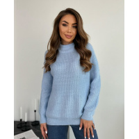 Голубой вязаный свитер-травка свободного кроя