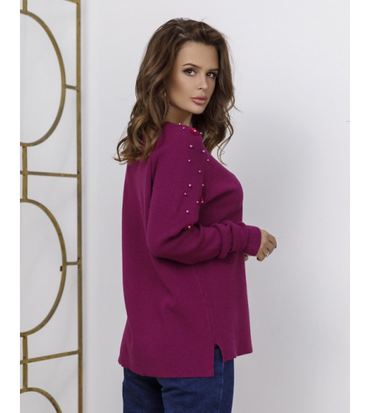 Фіолетовий ангоровий вільний светр з декором