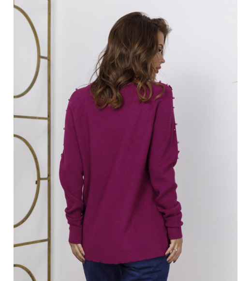 Фиолетовый ангоровый свободный свитер с декором