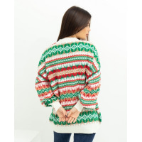 Молочный удлиненный свитер с орнаментом