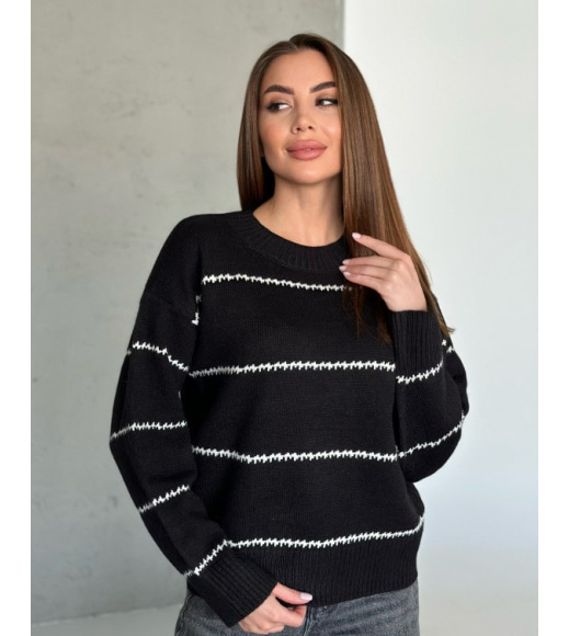 Ангоровий трикотажний светр чорного кольору в смужку